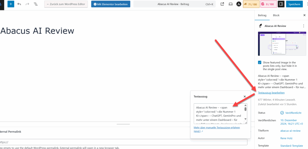 wordpress-textauszug-bearbeiten